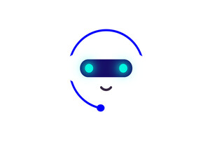 AI Chat Bot icon transparent png asset. Cute robot with microphone and headset. Artificial intelligence personal assistant floating cartoon illustration with transparent background. White blue robot