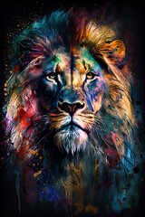 Conceito de pintura abstrata. Retrato colorido da arte da leão