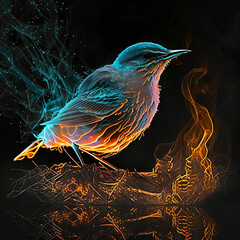 A bird with crystal smokey brush lighting effect background