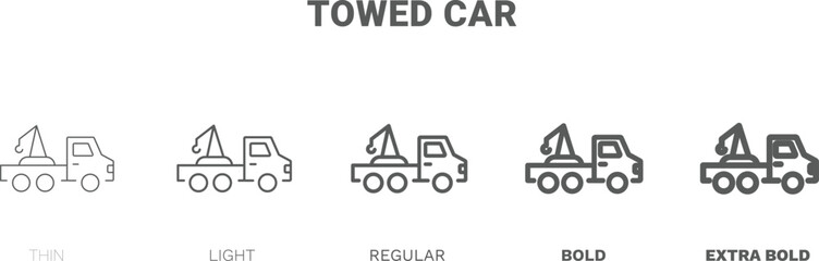 Fototapeta na wymiar towed car icon. Thin, regular, bold and more towed car icon from Insurance and Coverage collection. Editable towed car symbol can be used web and mobile