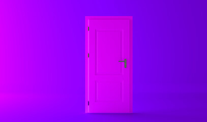 Closed purple door with frame Isolated on background.