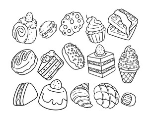 Sweet dessert vector outline sketch collection	