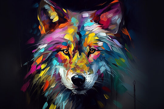 Conceito de pintura abstrata. retrato de arte colorida lobo 