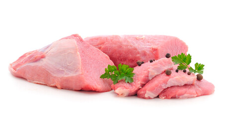 Pieces of beef seasoned with allspice, green parsley sprigs.