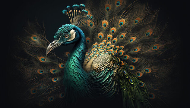 Peacock abstract wallpaper. Contrast background Peafowl in vivid colors generative ai