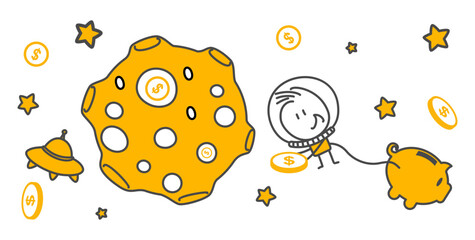 Stick figures. On the topic of money and finance. Isolated on white background. Hand drawn Doodle Line Art Cartoon Design character.