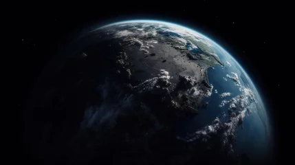 Fotobehang Volle maan en bomen Planet Earth view from space, dark background, 3d render