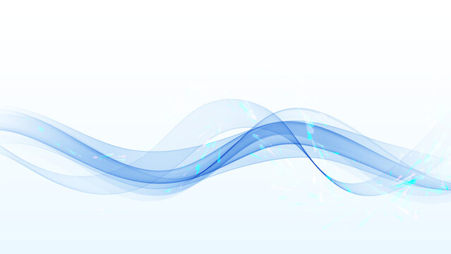 Abstract wavy blue flow of wavy transparent lines with splatter effect.