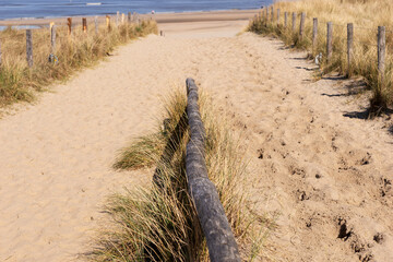 Entrance to the beach via the Noordwijk sand dunes. Netherlands
