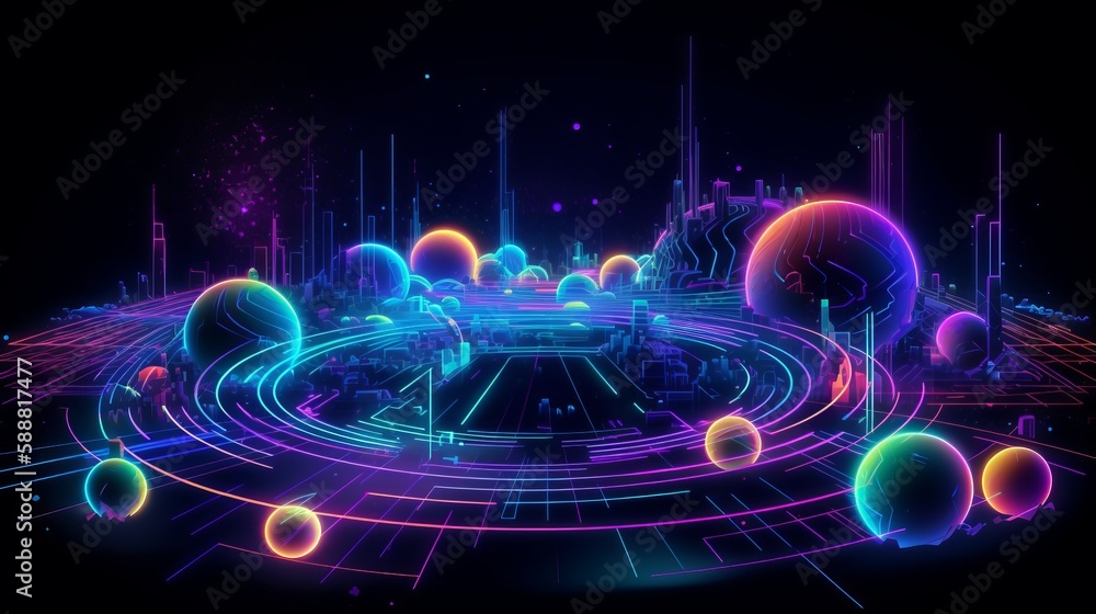 Wall mural multiverse in neon style. generative ai