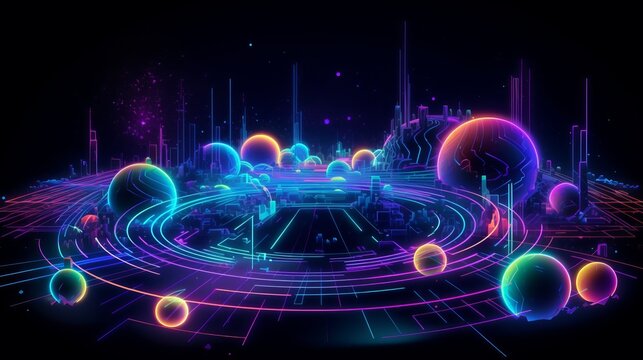 Multiverse in neon style. Generative AI