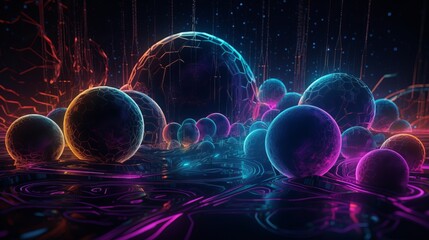 Fototapeta premium Multiverse in neon style. Generative AI