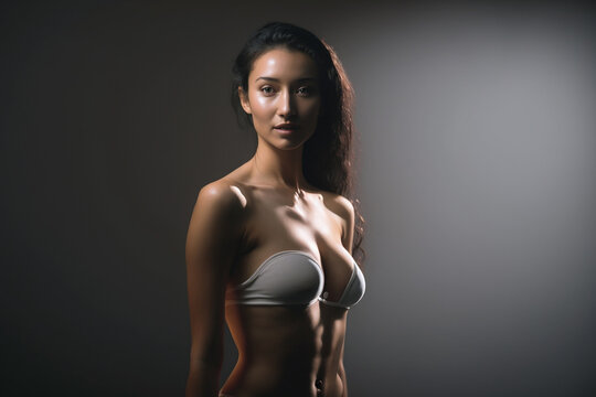 Studio portrait of beautiful slim young woman in sexy lingerie. Generative AI	