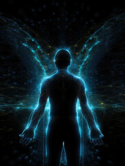 A person with a glowing energy field around them symbolizing the power of transhumanism.. AI generation.