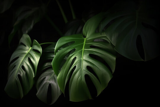 Folhas verdes escuras de monstera ou filodendro de folhas divididas (Monstera deliciosa) a planta de folhagem tropical