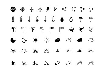 Set of weather icons isolated on transparent background.