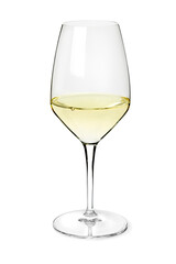 Glass with Portuguese vinho verde white wine close up isolated on white background