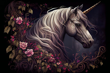 Fototapeta na wymiar Enchanted Unicorn in a Garden of Dreamscape. Generative AI