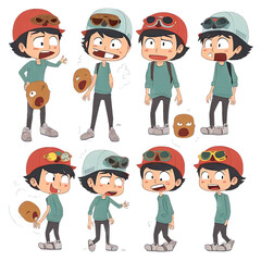 Courageous boy with a helmet and a skateboard - Multiple Expressions Same Characters 2