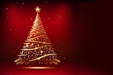 Golden Christmas tree. Abstract tree. Decor. Banner. Generative AI