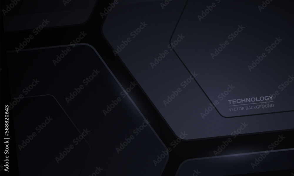 Aufkleber Black modern technology abstract background with 3D tech geometric shapes. Vector illustration