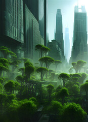 Green city in the future screne 06. Illustrations and Clip Art/AI generated.