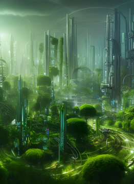 Green city in the future screne 05. Illustrations and Clip Art/AI generated.