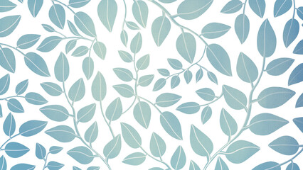 a pattern with blue leaves and branches on a transparent white background. Spring has come! Summer wallpaper
