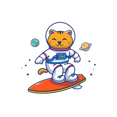 Astronout cats surf on the moon. with a white background of vector illustrator. 