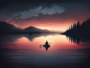 Kayaking at Sunset: A Peaceful Moment on the Lake Generative AI