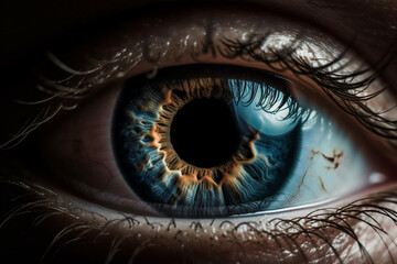 Human blue eye macro photography close up. Medical vision eyesight concept. Ai generated