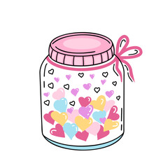 jar with hearts. Love concept. Vector Illustration for printing, backgrounds, covers and packaging. Image can be used for greeting cards, posters, stickers and textile. Isolated on white background.