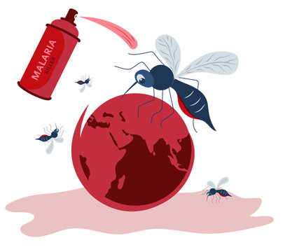 World Malaria Day Killing Mosquito With Spray Illustration For Banner and Poster
