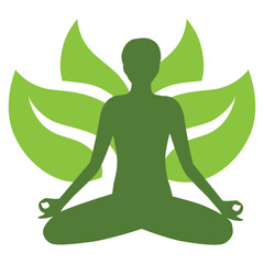 meditative young woman in yoga position surrounded by  leaves