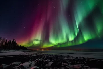 Photo sur Plexiglas Aurores boréales A beautiful green Aurora borealis or northern lights in the sky at Tromso, Norway