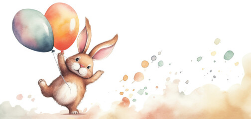 Whimsical watercolor playful baby bunny generative AI art