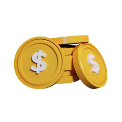 Stack gold coin with dollar sign isolated transparent background 3d render icon design