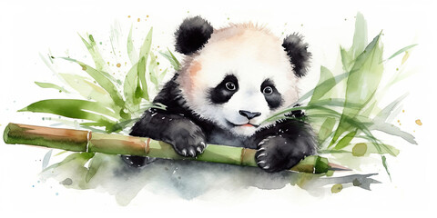 Whimsical watercolor playful baby  panda generative AI art