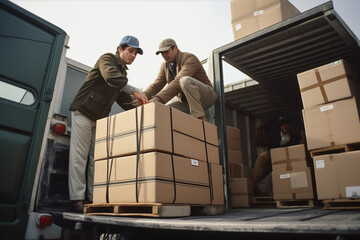 An employee of a moving company unloads things from a truck. Generative AI	
