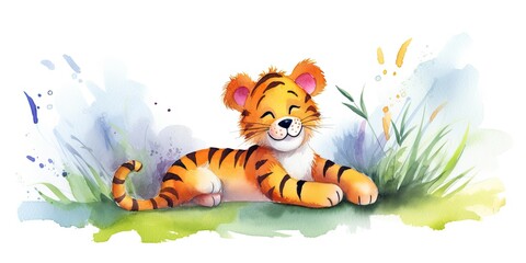 Obraz na płótnie Canvas Whimsical watercolor playful baby tiger cub generative AI art
