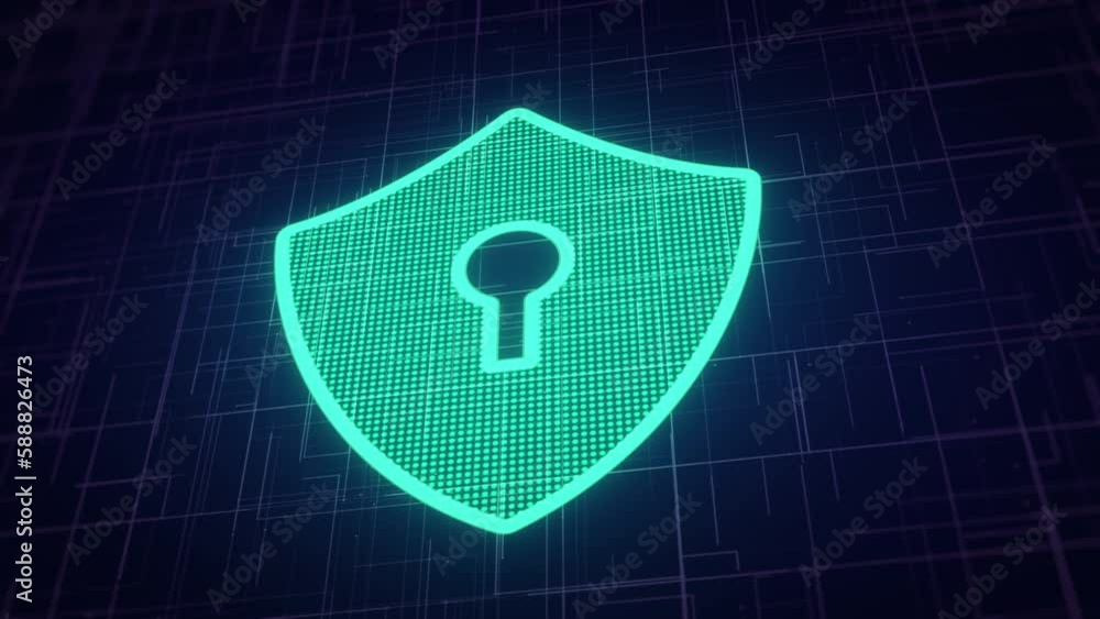 Poster cyber security concept: shield with keyhole icon on digital data background. illustrates cyber data 
