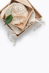 Banner Natural organic cosmetics,cosmetic product research,organic skin care flat lay.Dermatology,reusable discs, handmade, soap,recycling,zero waste,eco,organic care cosmetics,beauty box,eco friendly