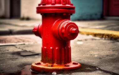 Red fire hydrant in the street. Generative AI technology.