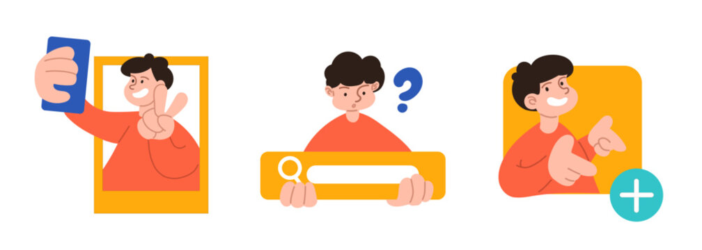 Social network. Cartoon, color, content for social networks. Vector illustration.