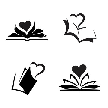 set of  heart books silhouette vector