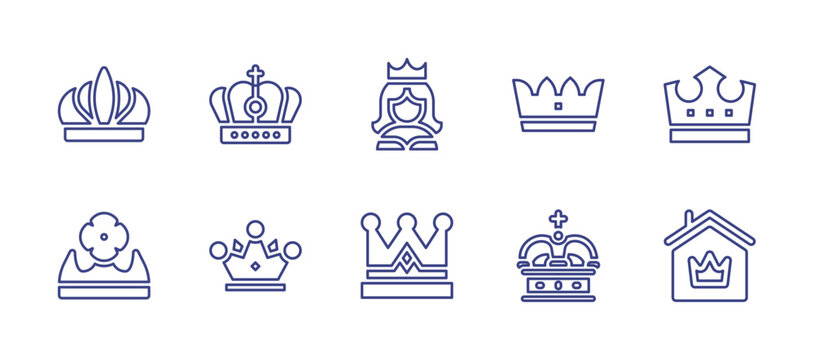 Crowns line icon set. Editable stroke. Vector illustration. Containing crown, princess, dutch crown.