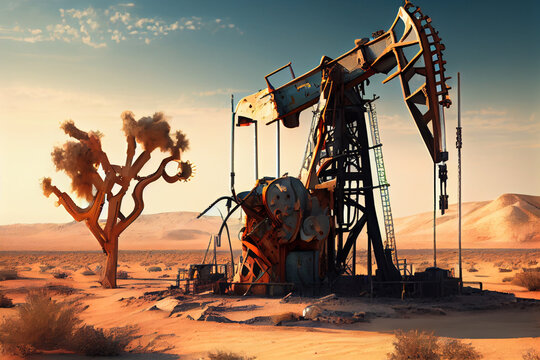 Oil rig, oil pumping station in the desert.