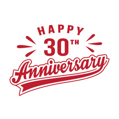 Happy 30th Anniversary. 30 years anniversary design template. Vector and illustration.
