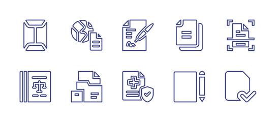 Documentation line icon set. Editable stroke. Vector illustration. Containing envelope, document, contract, scan, legal document, health insurance, file.