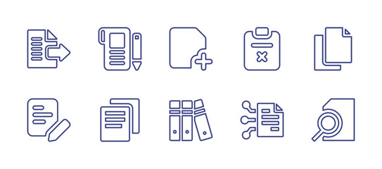 Documentation line icon set. Editable stroke. Vector illustration. Containing document, file, wrong, paper, folders, smart contracts, search.